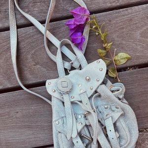 RARE!! Ralph Lauren Silver Gray Buttery Soft Leather Mini Backpack Drawstring